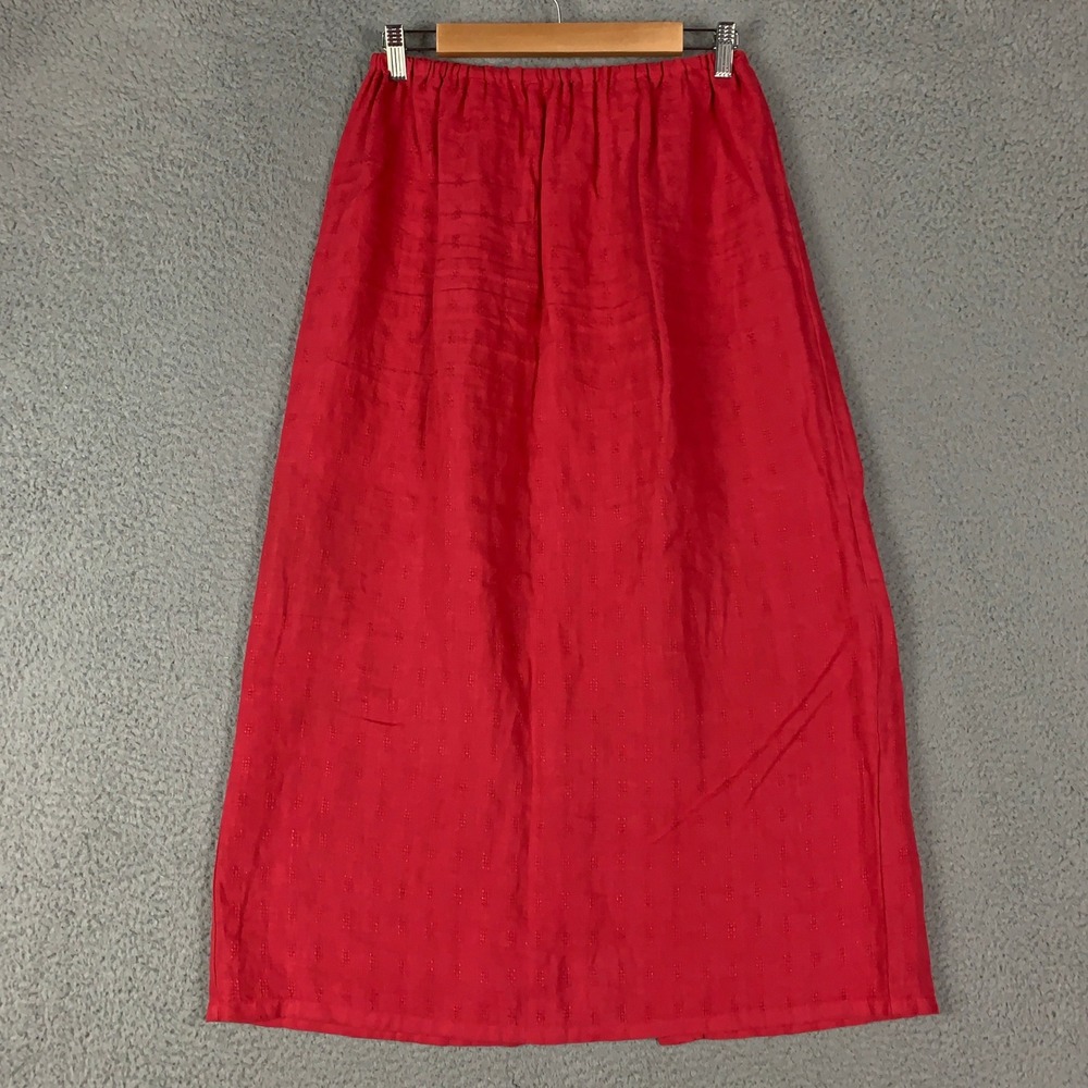 Bryn Walker Linen Maxi Skirt Women Large Red Textured Elastic Waist Back Vent L